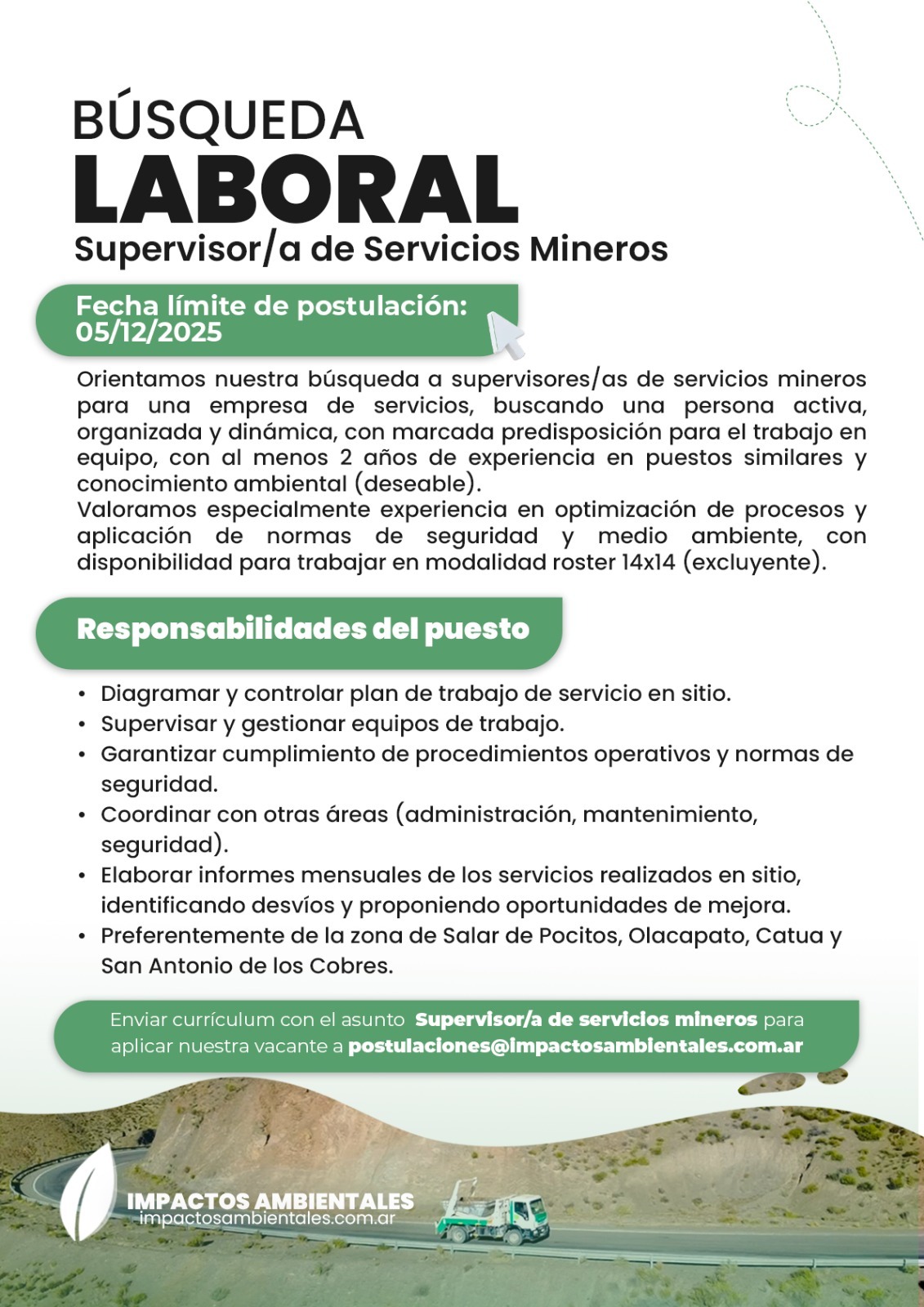 Supervisor/a de Servicios Mineros