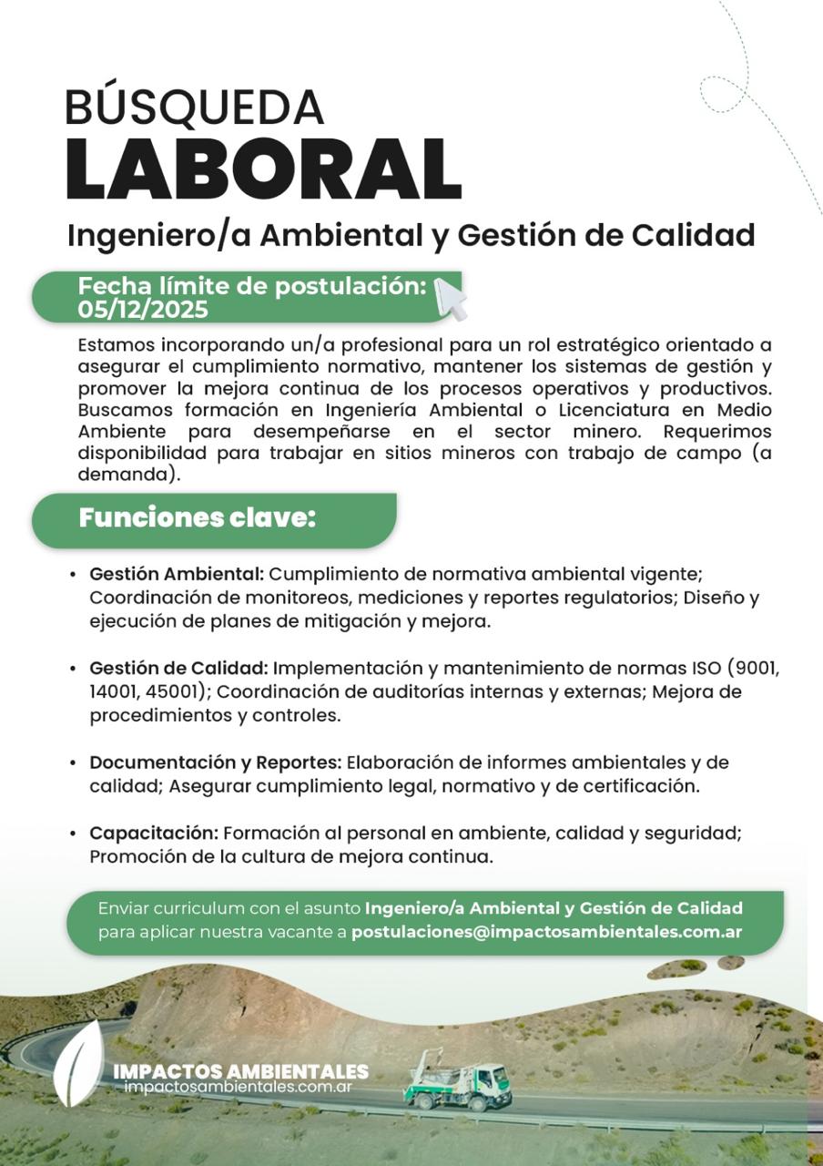 Ingeniero/a Ambiental y Gestión de Calidad